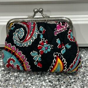 Vera Bradley Kiss Lock Coin Purse Quilted Paisley Change Wallet